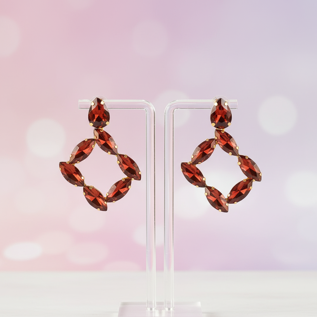 Maroon Earrings square hoops - stone Earrings for women | Alankara