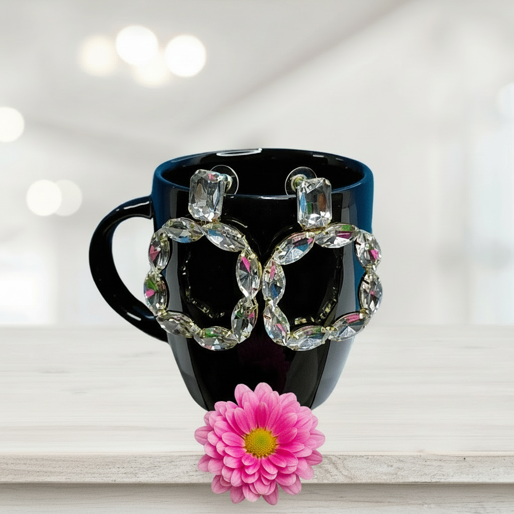 White Earrings stone Hoops - Partywear Earrings | Alankara