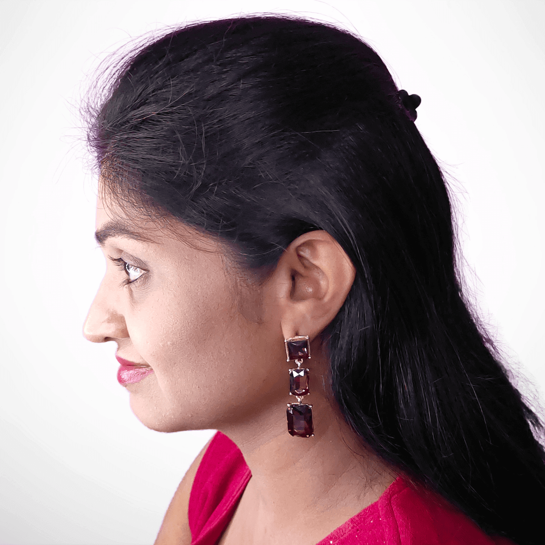 Wine Long Stone danglers - Partywear Earrings | Alankara
