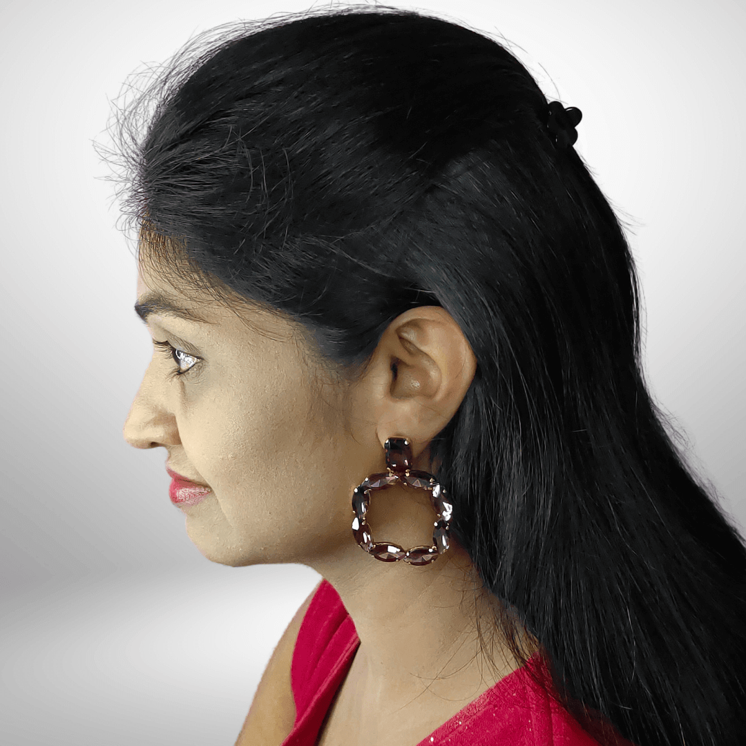 Wine square Hoops - Partywear Maroon Earrings | Alankara