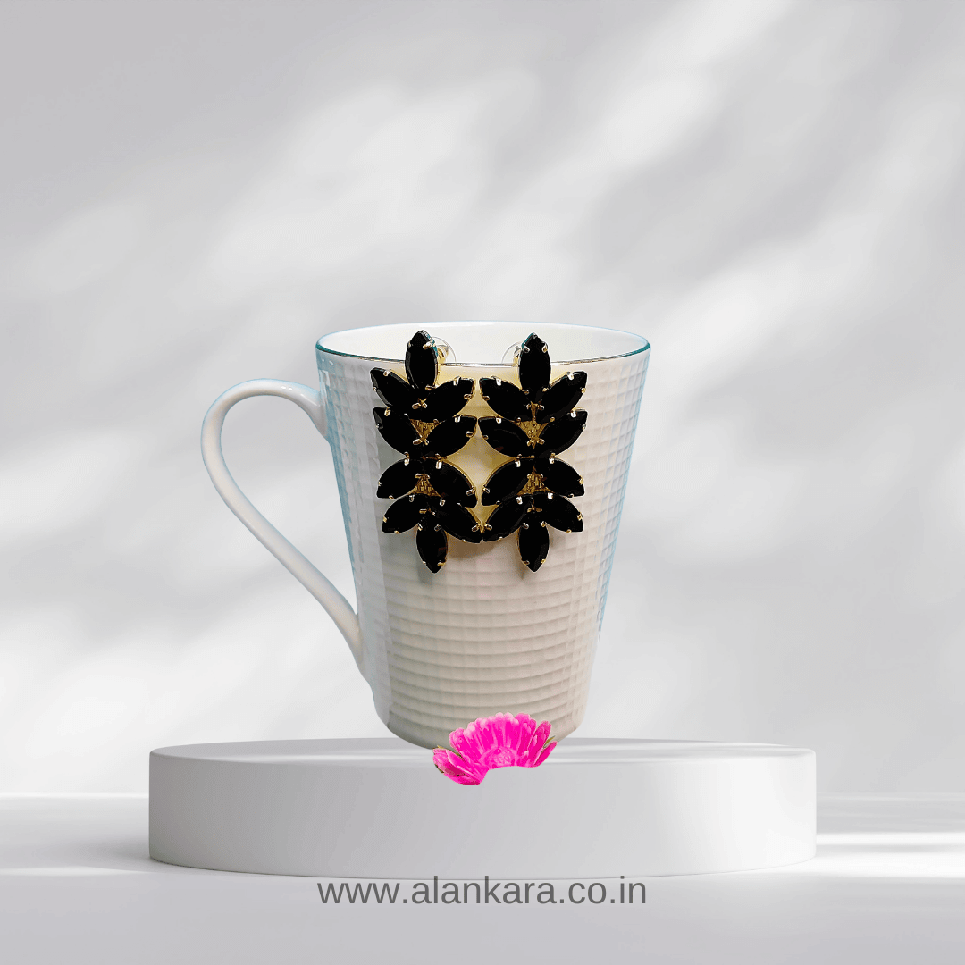 Black flower jhumka Stone danglers - Partywear Earrings | Alankara