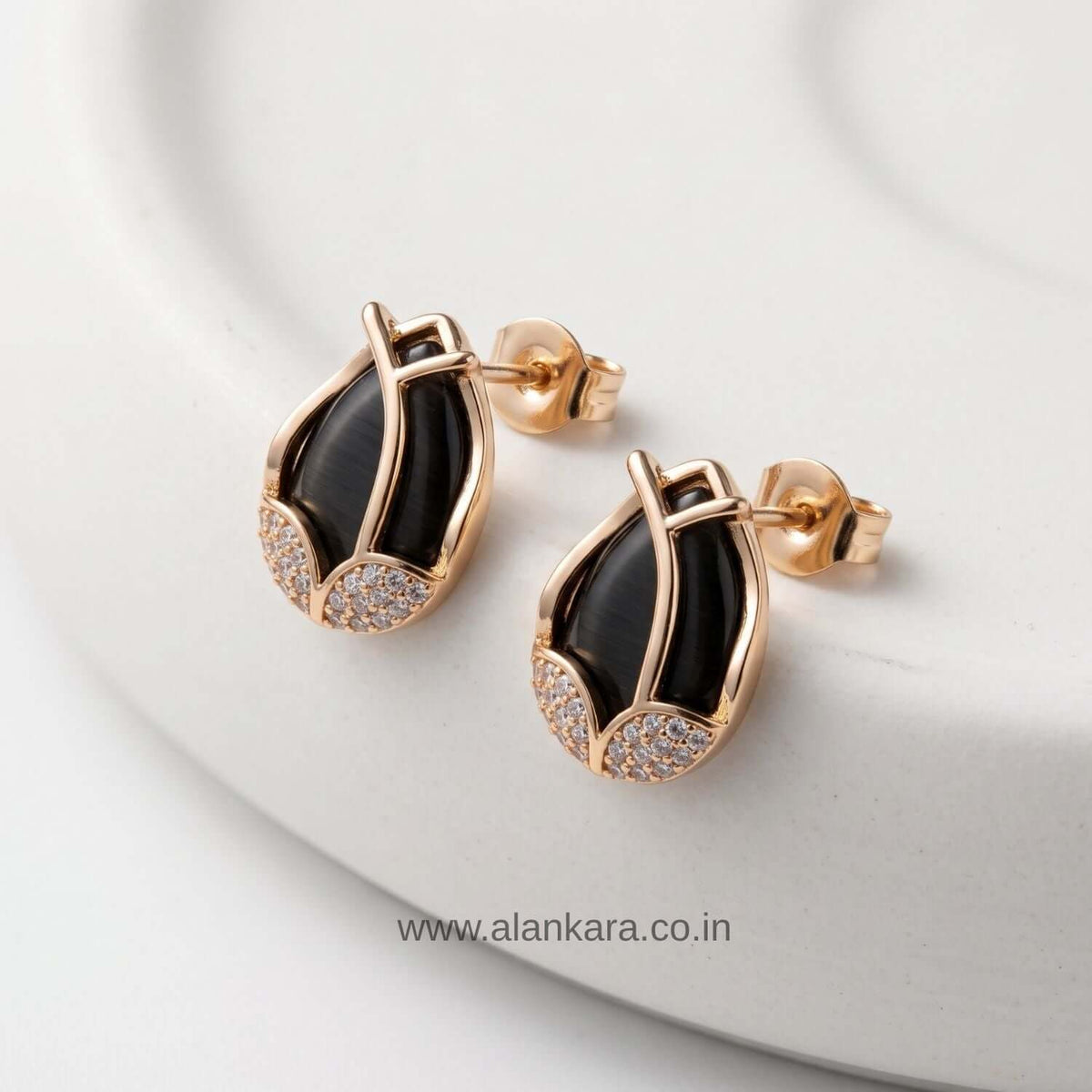 Black leaf studs - Stylish western earrings | Alankara