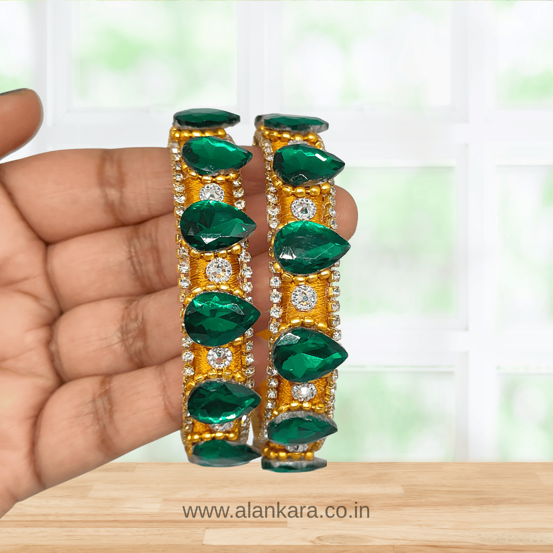 Golden Green Crystal Silk Thread Kada Bangles
