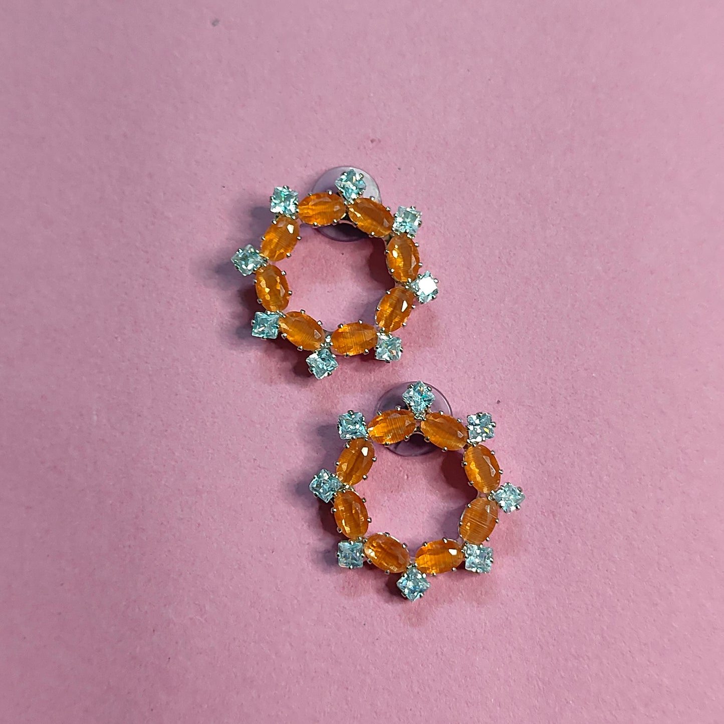 Orange Earrings crystal studs - Stylish western earrings | Alankara