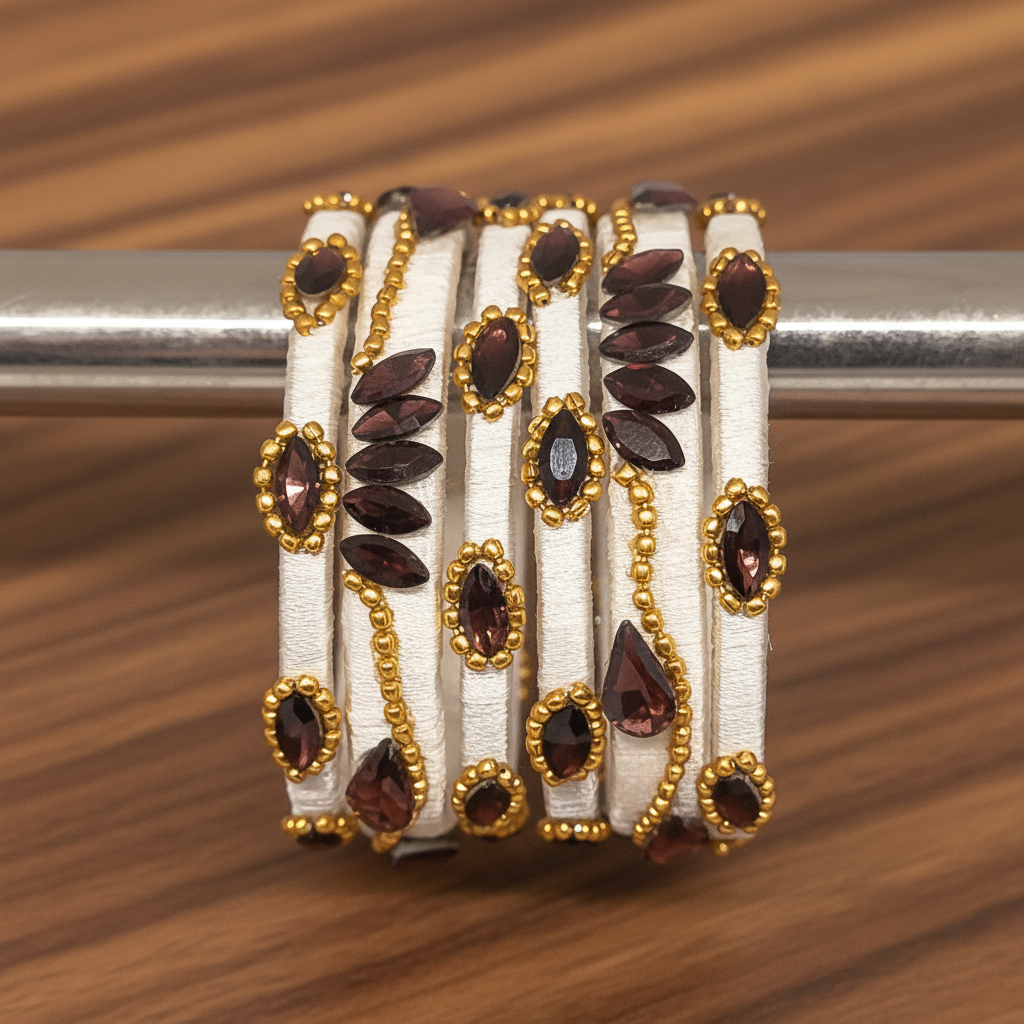 White Wine Crystal Silk Thread Bangles
