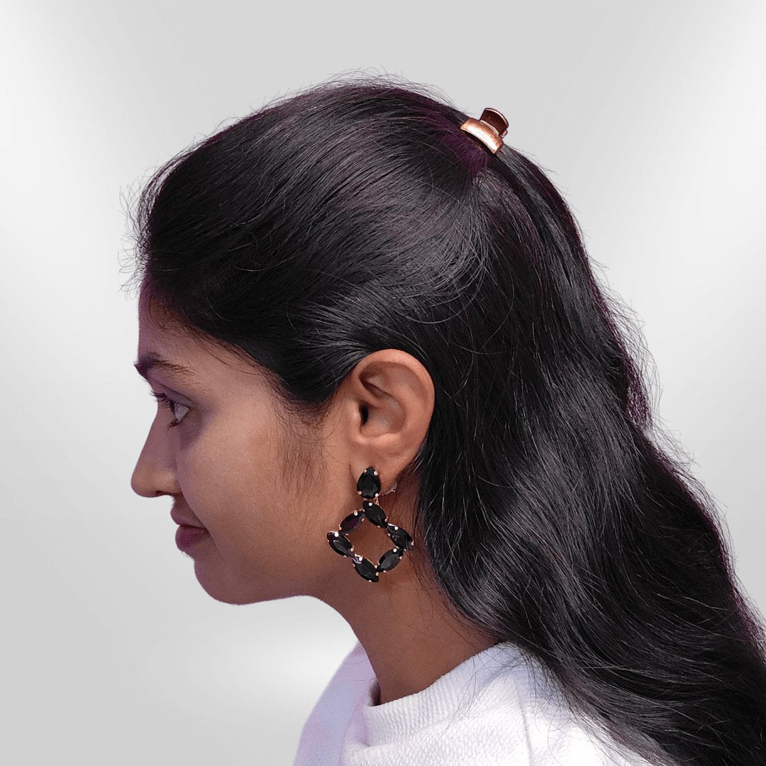 Black color Earrings - Partywear stone earrings for women | ALANKARA