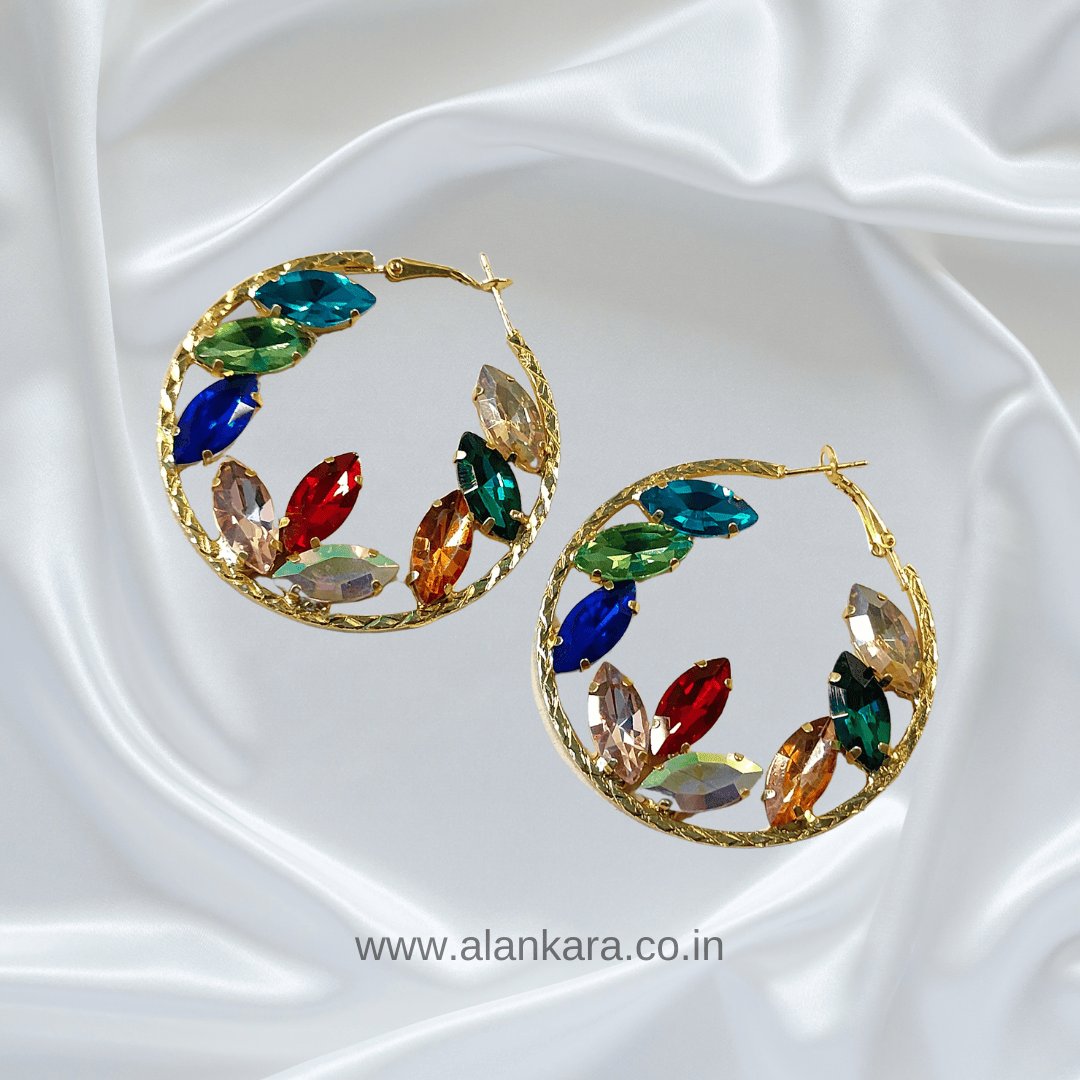 Stone Hoops - Korean Earrings for Women | ALANKARA