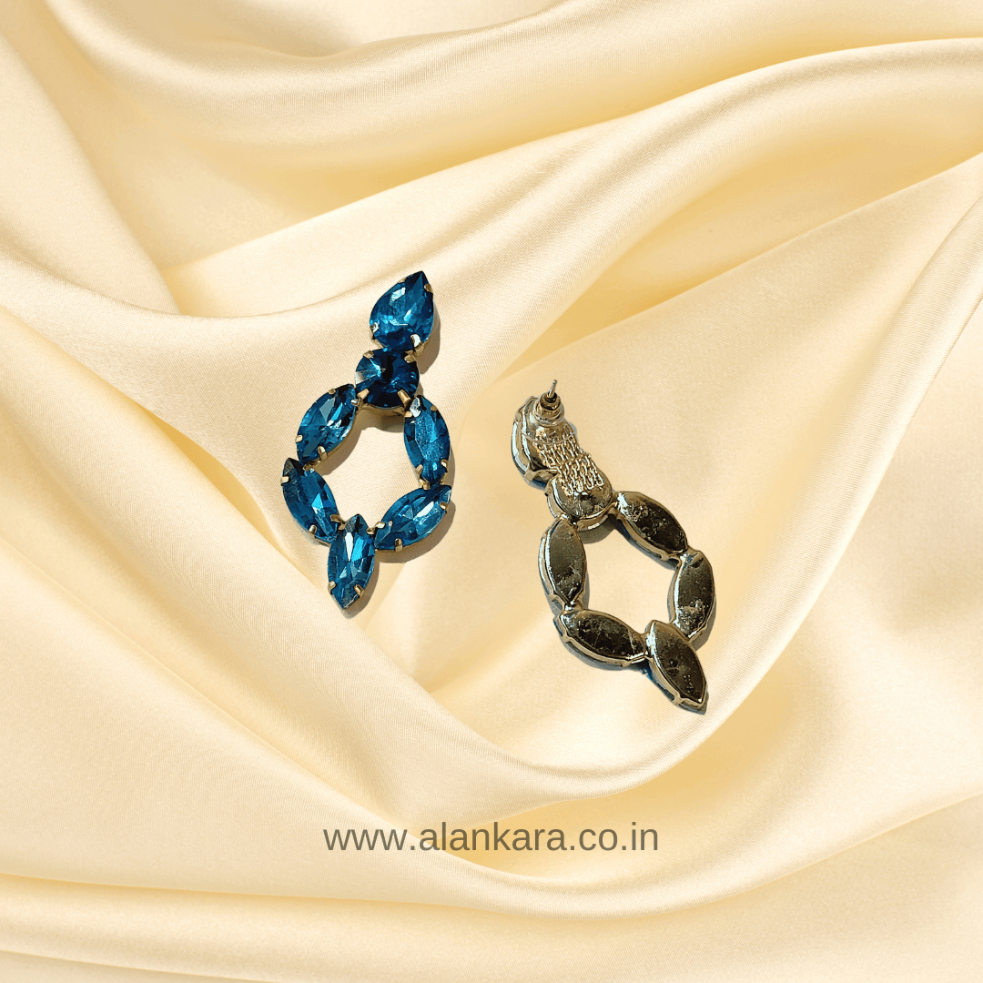 Aqua blue jhumka hoops - korean style glass stone earrings