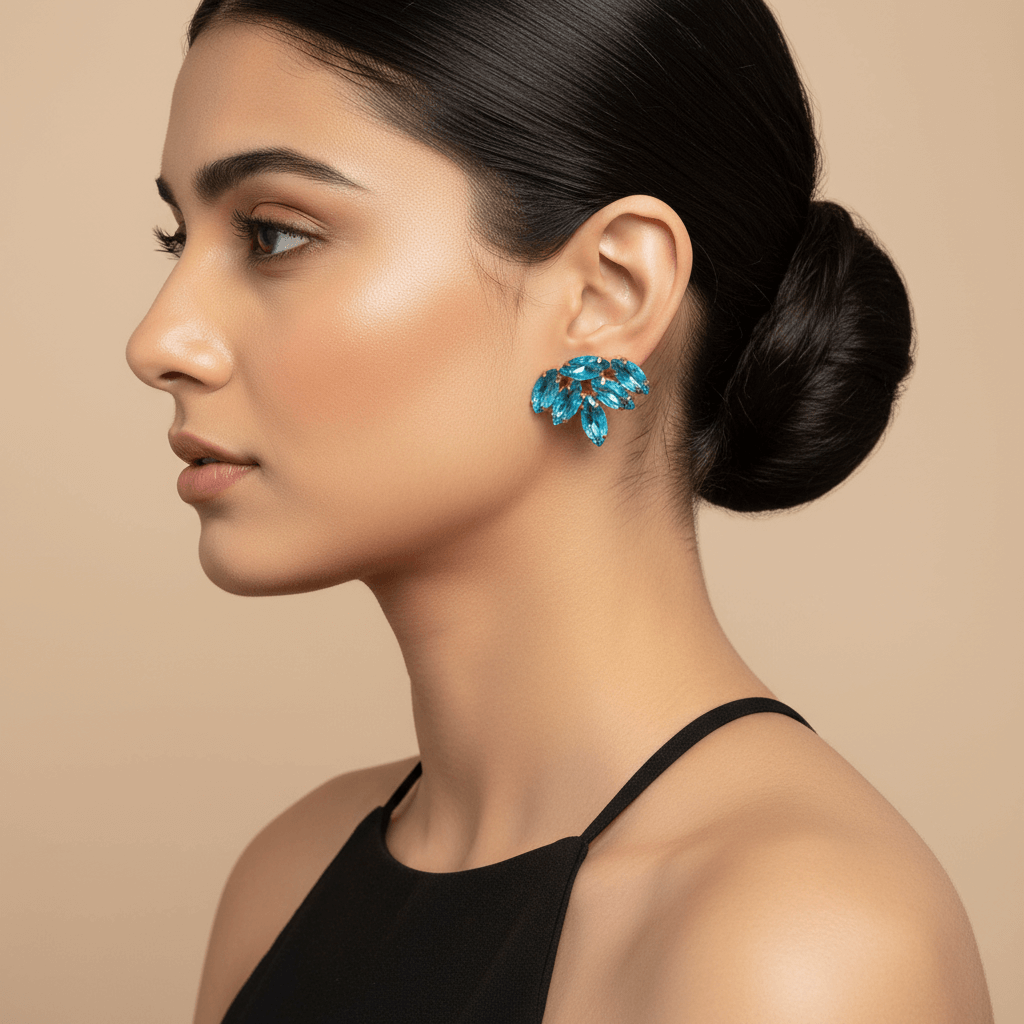 Sky blue earrings Partywear - glass studs | Alankara