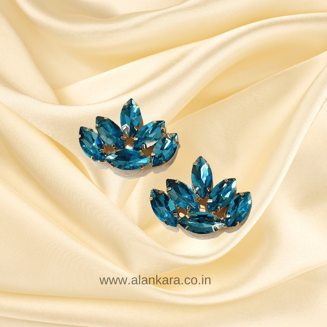 Sky blue stone Earrings - Lotus glass studs | ALANKARA