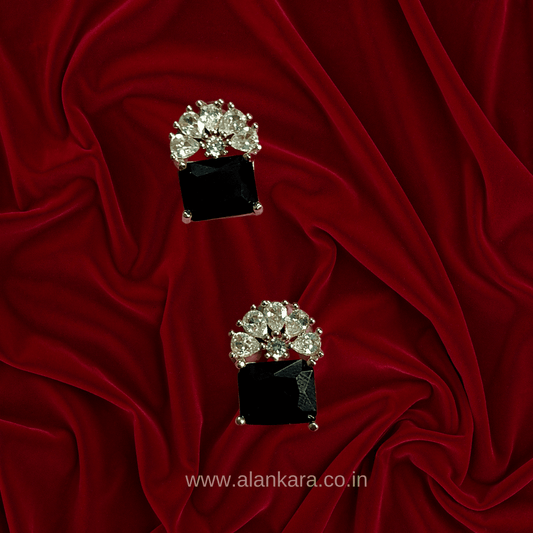 Black color Earrings floral crystal studs - Western Earrings | ALANKARA