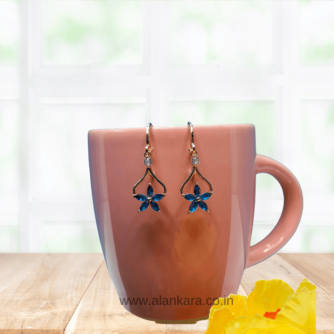 Dark blue earrings - Floral drop hoops | Alankara