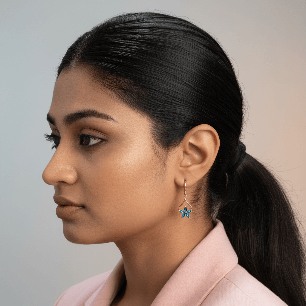 Blue floral drop hoops - Stylish western earrings | Alankara