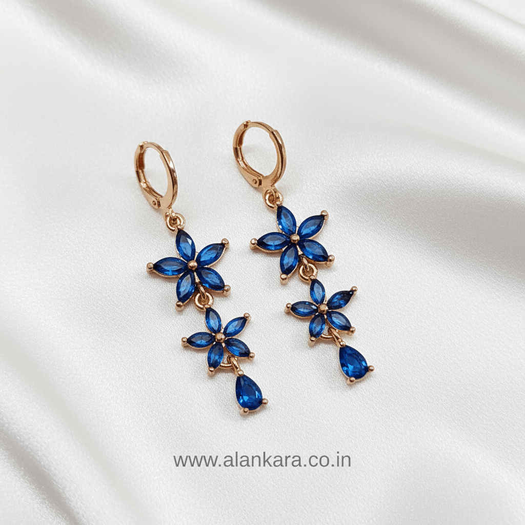 Blue flower danglers - Stainless steel western earrings