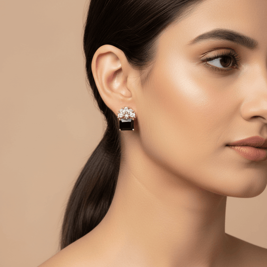 Black floral crystal stud Earrings