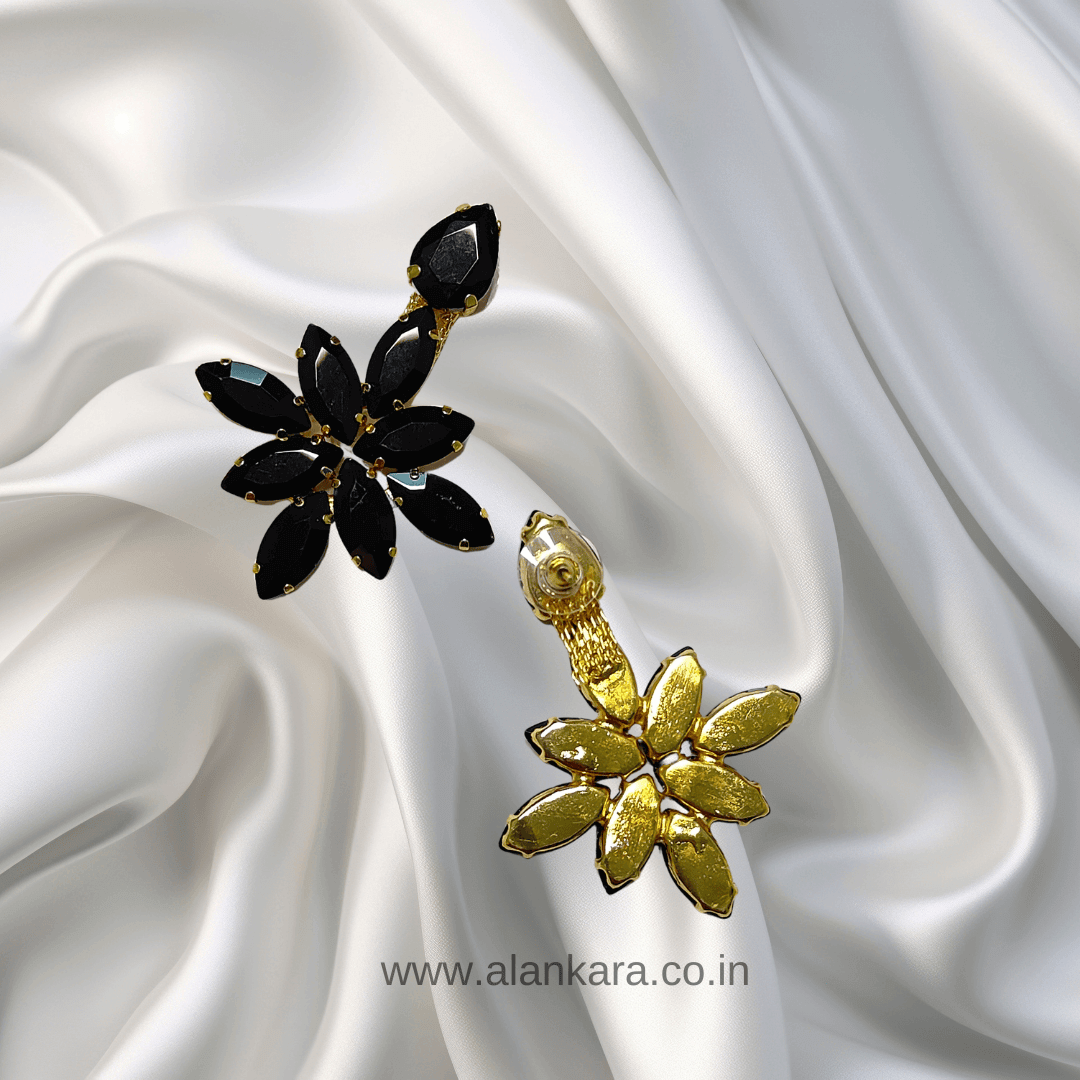 Black floral square dangler Earrings