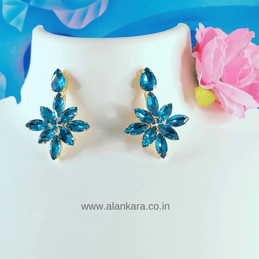 Blue Floral stone Hoops - Partywear earrings