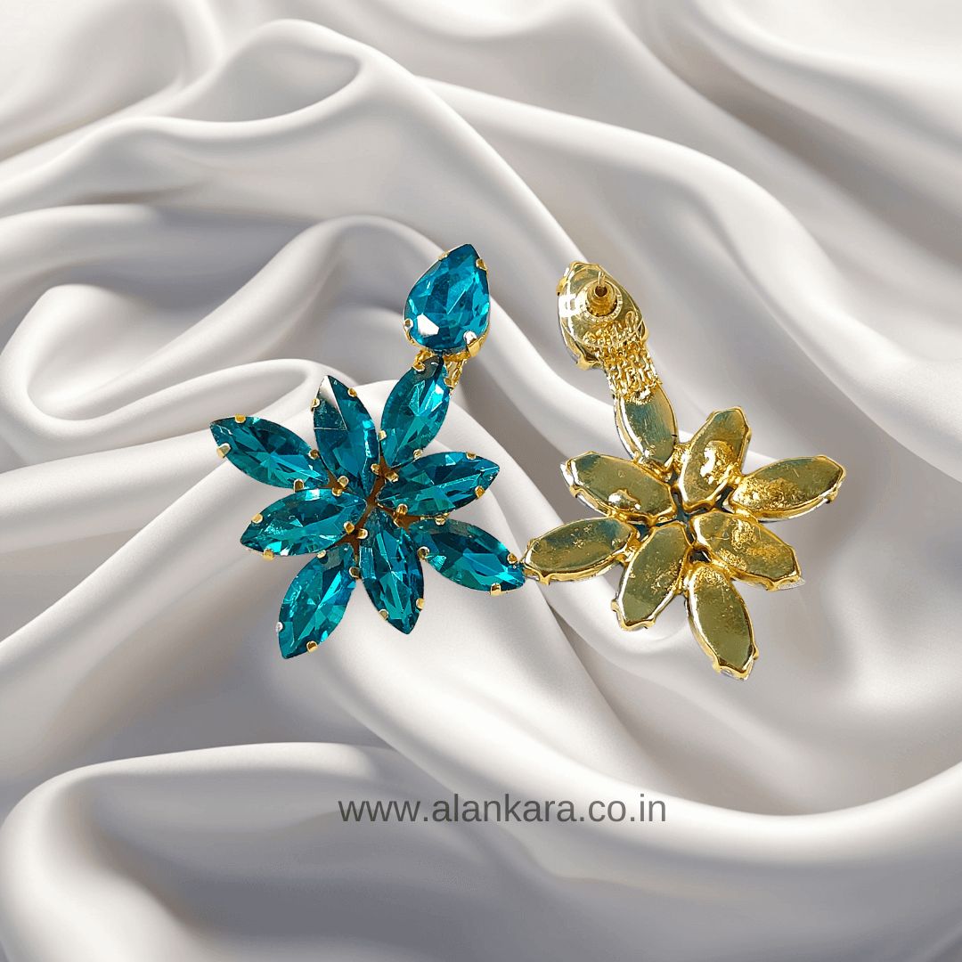 Blue Floral square hoop Earrings