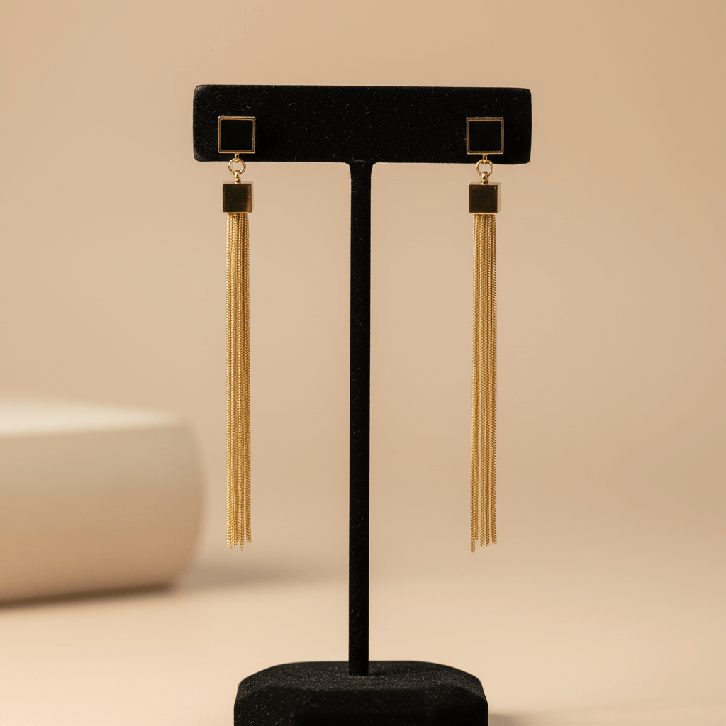 Black golden tassels - stainless steel western earrings long