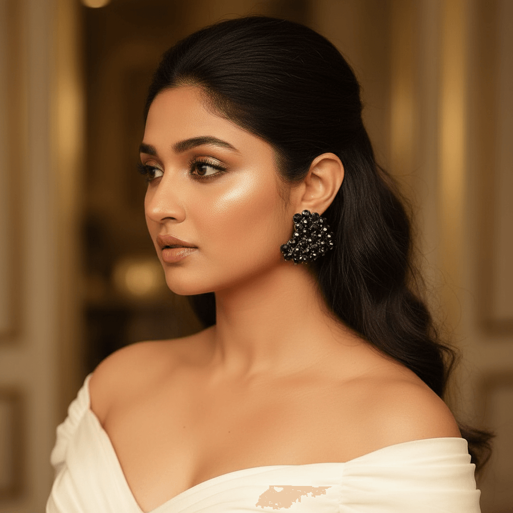 Black Heart stone stud Earrings