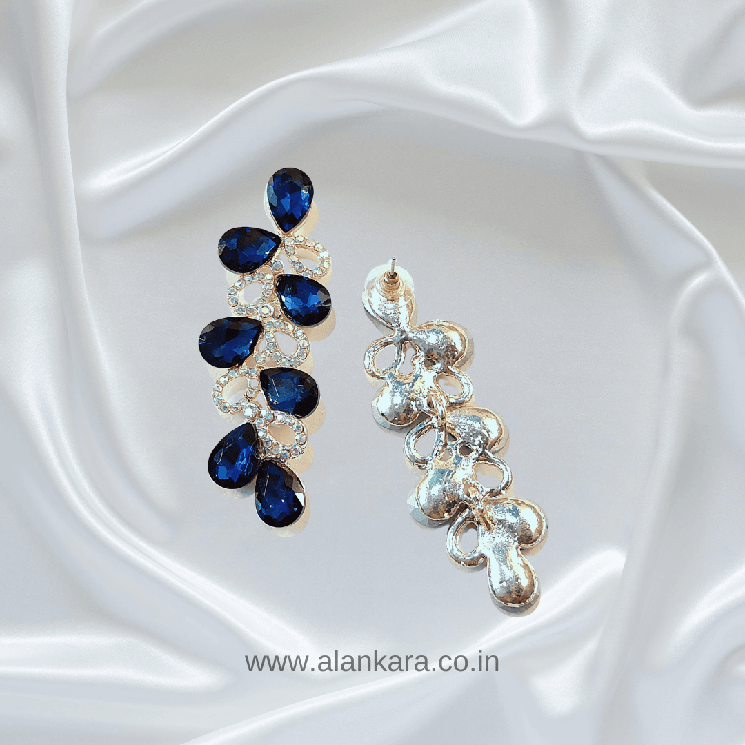 Dark Blue color Earrings - Glass stone Korean Earrings.