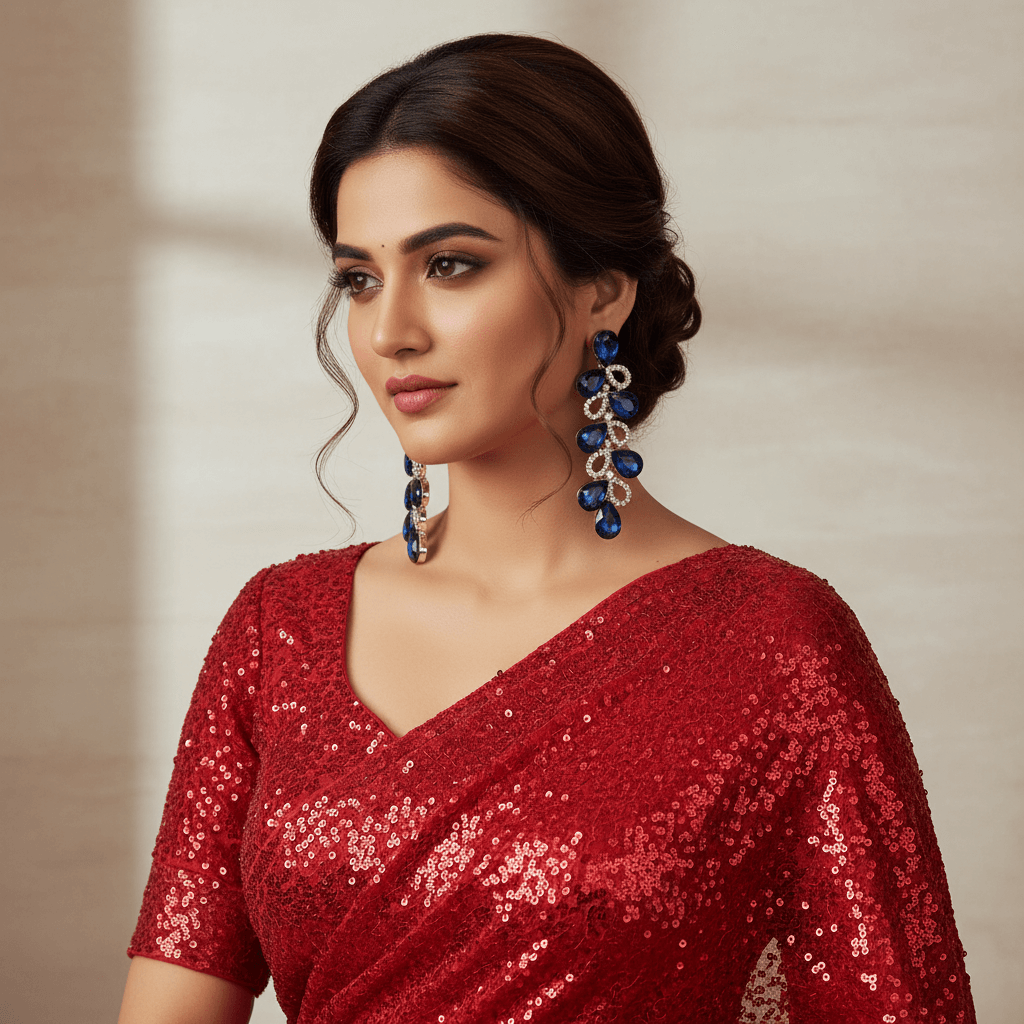 Dark Blue color Earrings - Glass stone Korean Earrings.