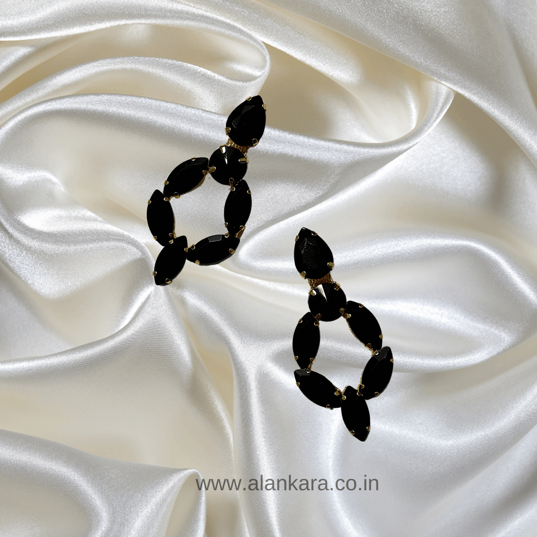 Black color Earrings jhumka hoops - Partywear Earrings glass stone | Alankara