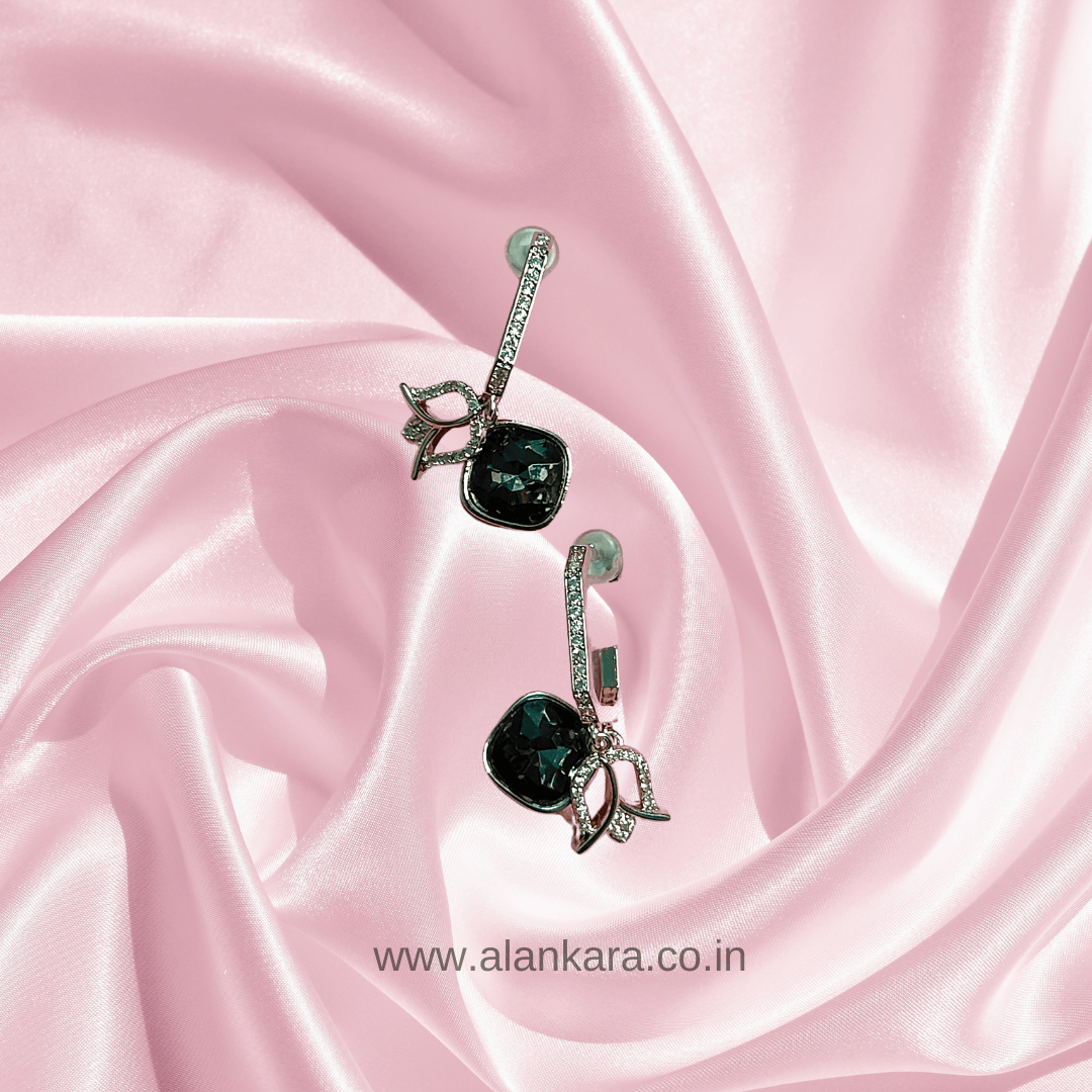 Black lotus crystal studs - Stylish western earrings | ALANKARA