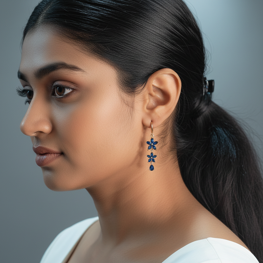 Blue flower danglers - Women's western earrings | Alankara