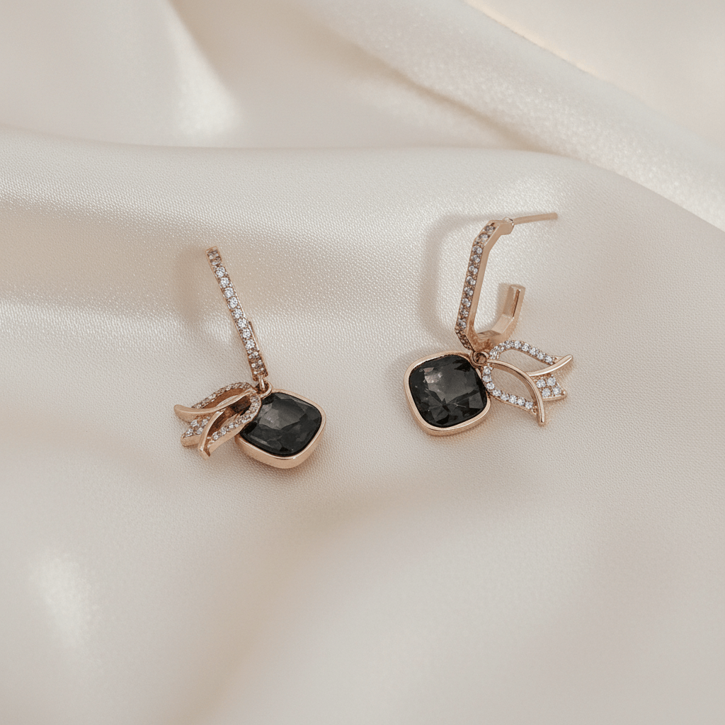 Black lotus crystal studs - Stylish western earrings | Alankara