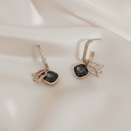 Black lotus crystal studs - Stylish western earrings | Alankara