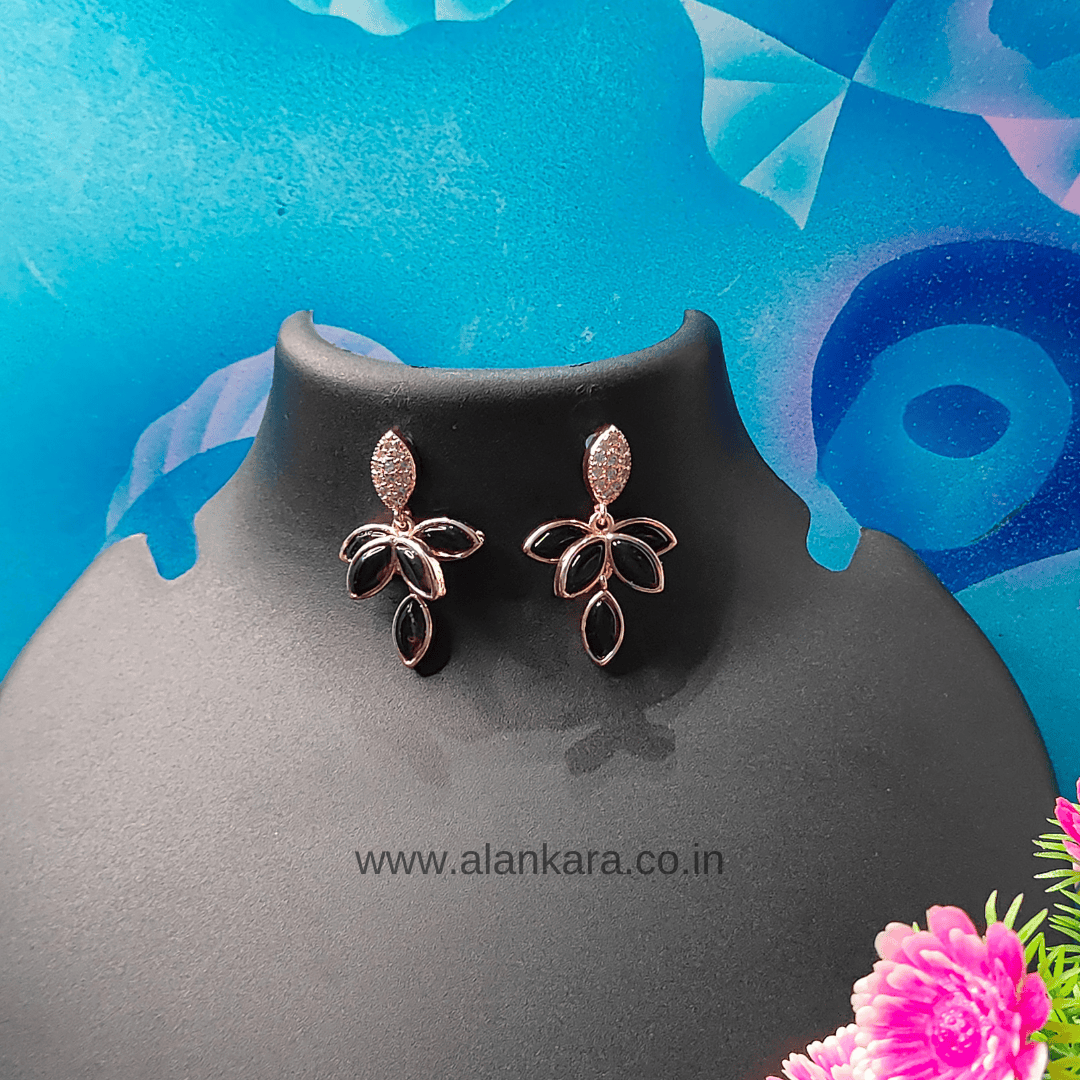 Black color earrings petals crystal studs 
