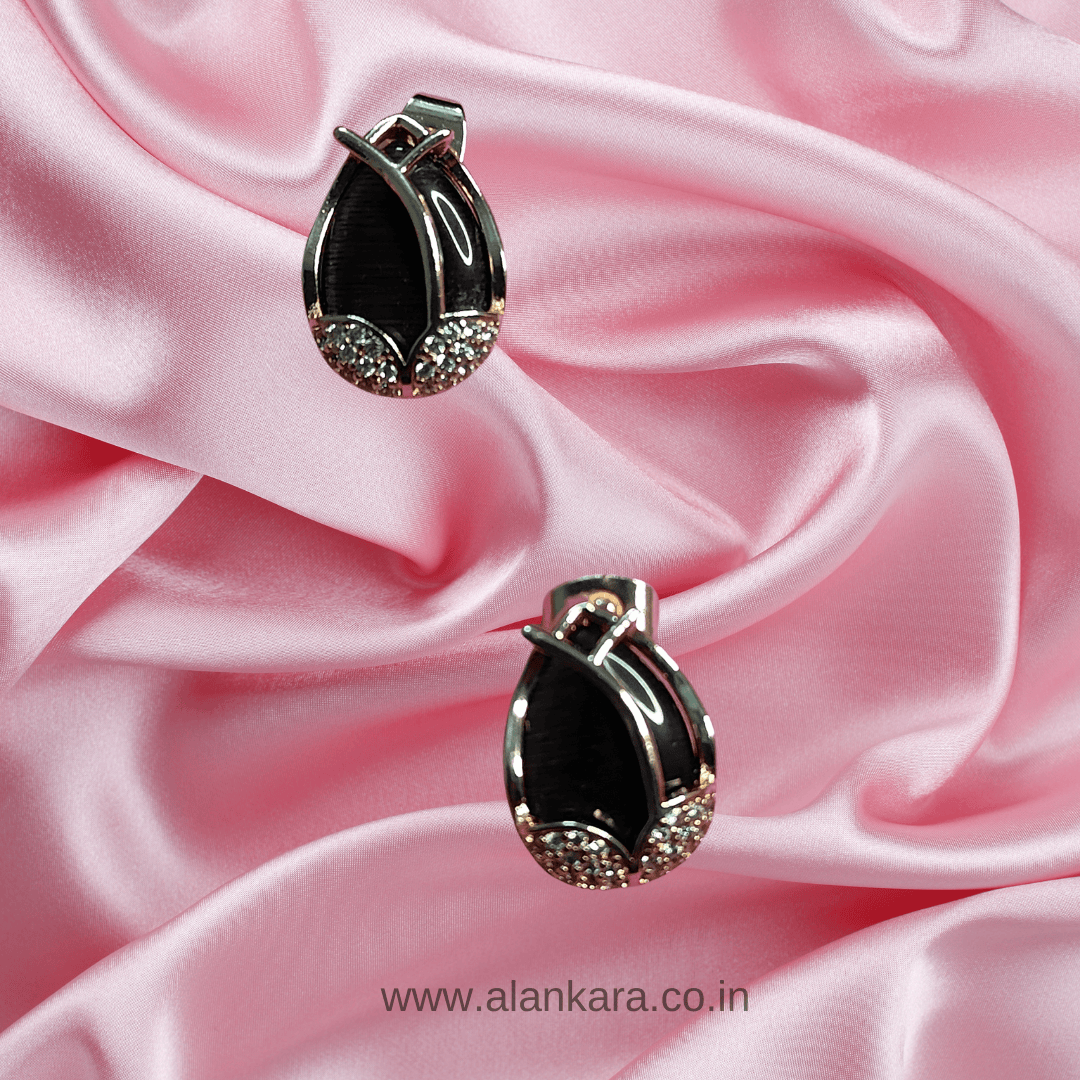 Black color Earrings leaf studs - stainless steel earrings | ALANKARA