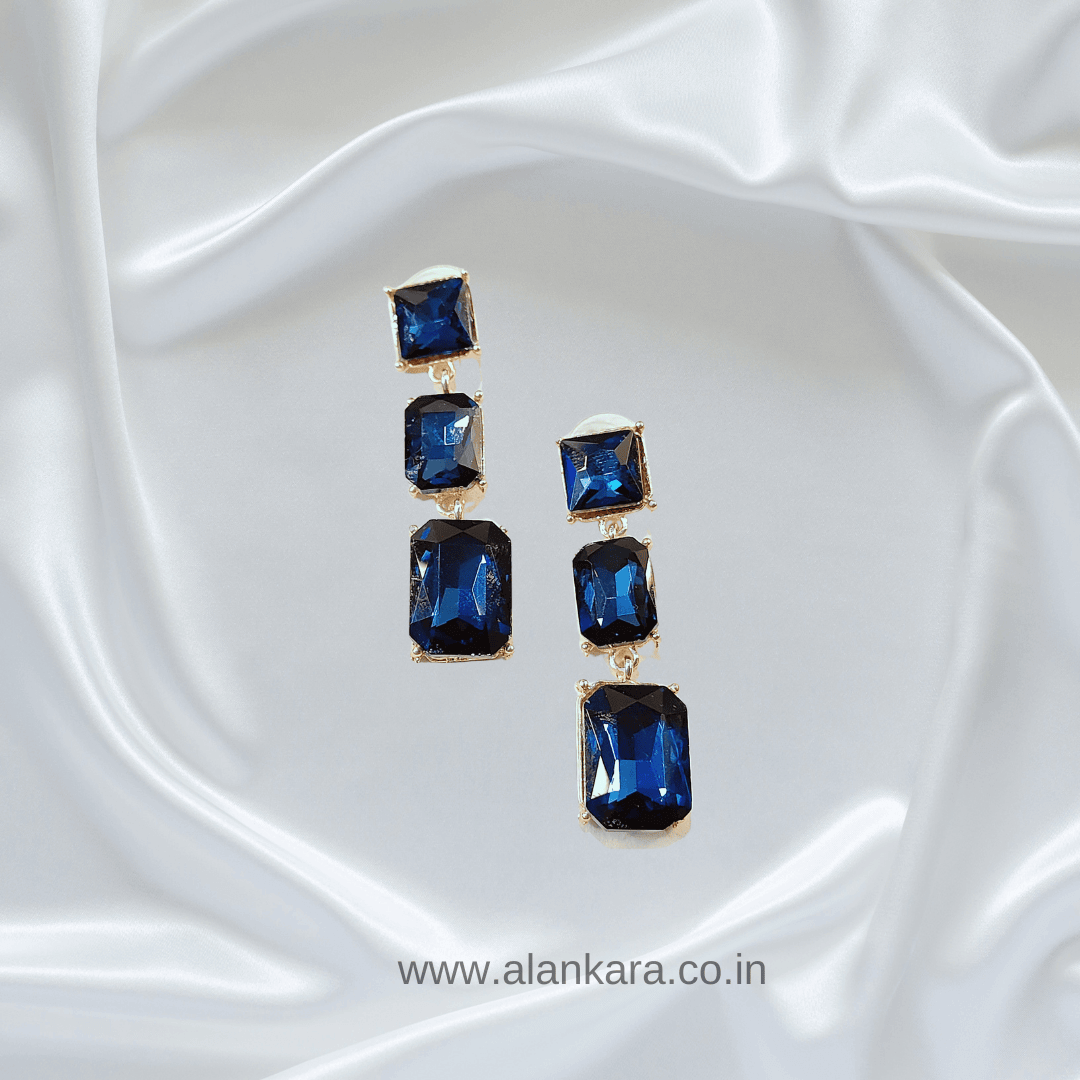 Navy blue Earrings long Stone danglers - Korean Earrings | Alankara
