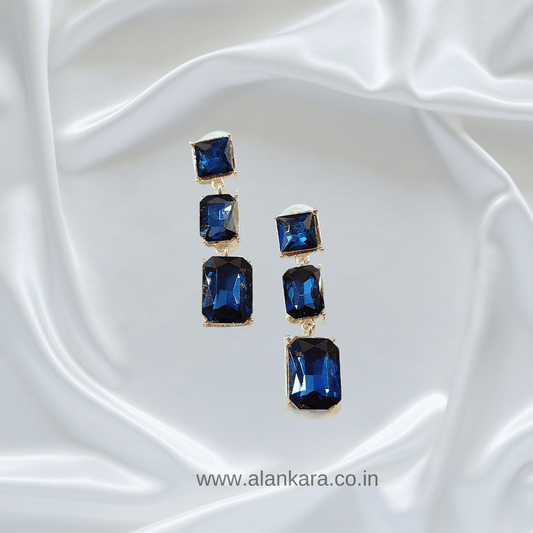 Navy blue Earrings long Stone danglers - Korean Earrings | ALANKARA