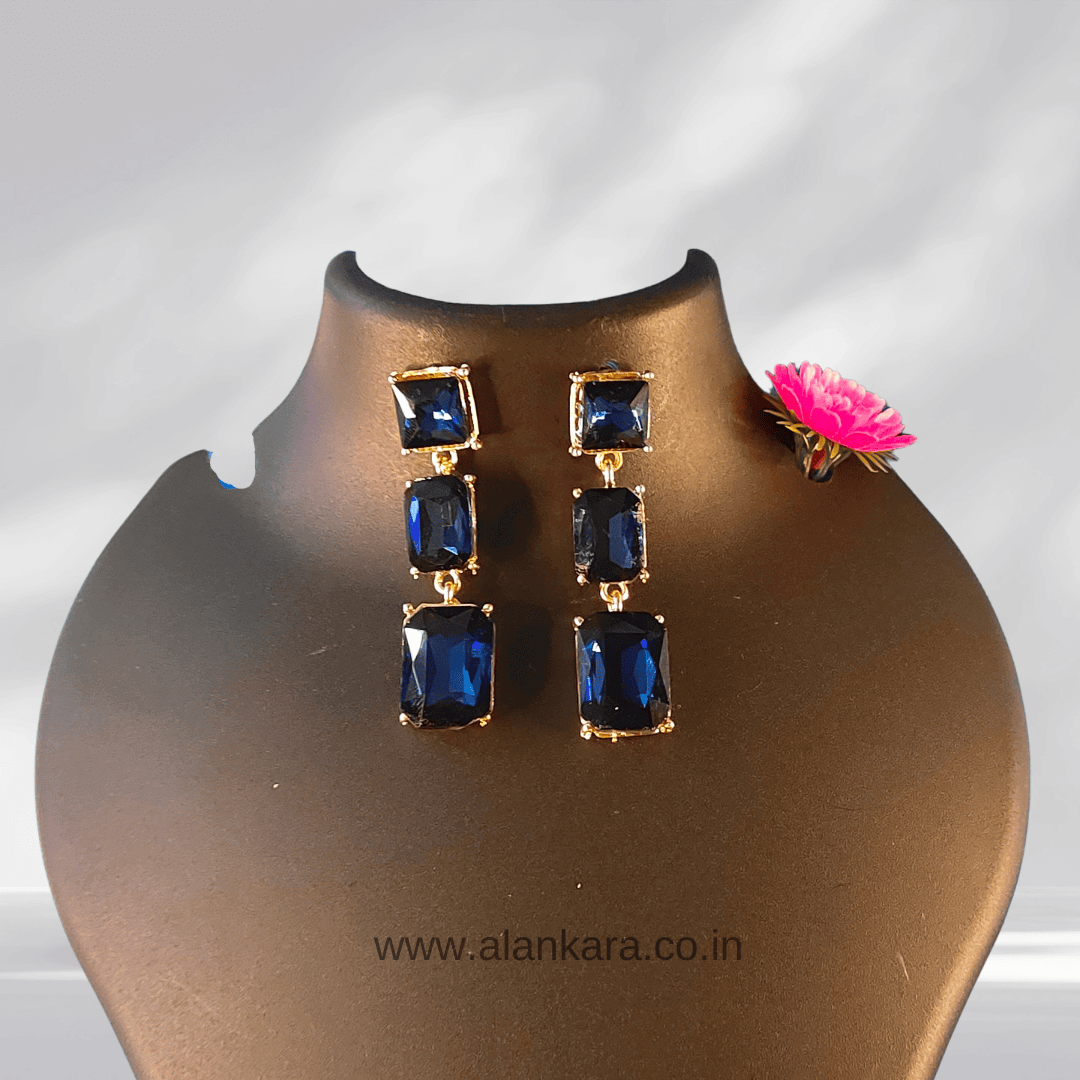 Blue Long stone Danglers - Partywear Earrings | Alankara