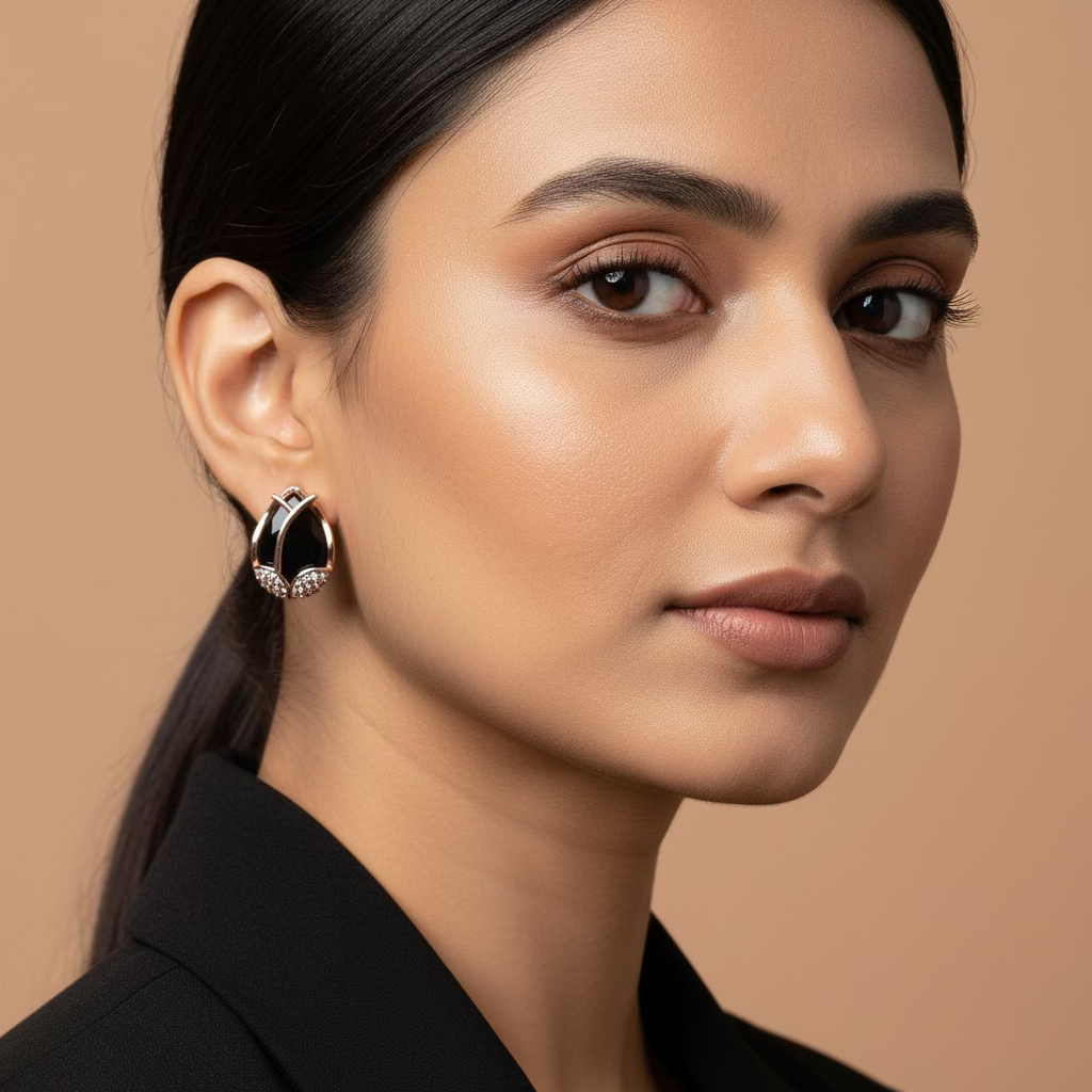 Black leaf studs - Women's western earrings