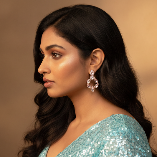 Baby Pink jhumka Hoops - Partywear Earrings glass stone | Alankara