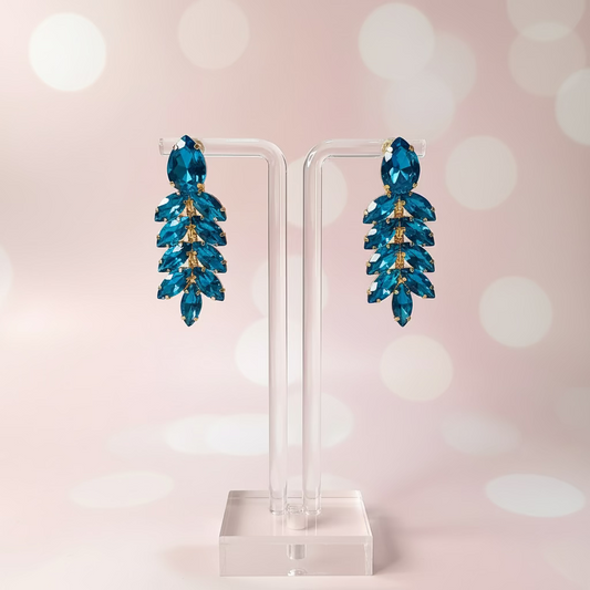 Blue Petals stone danglers - Korean Partywear Earrings