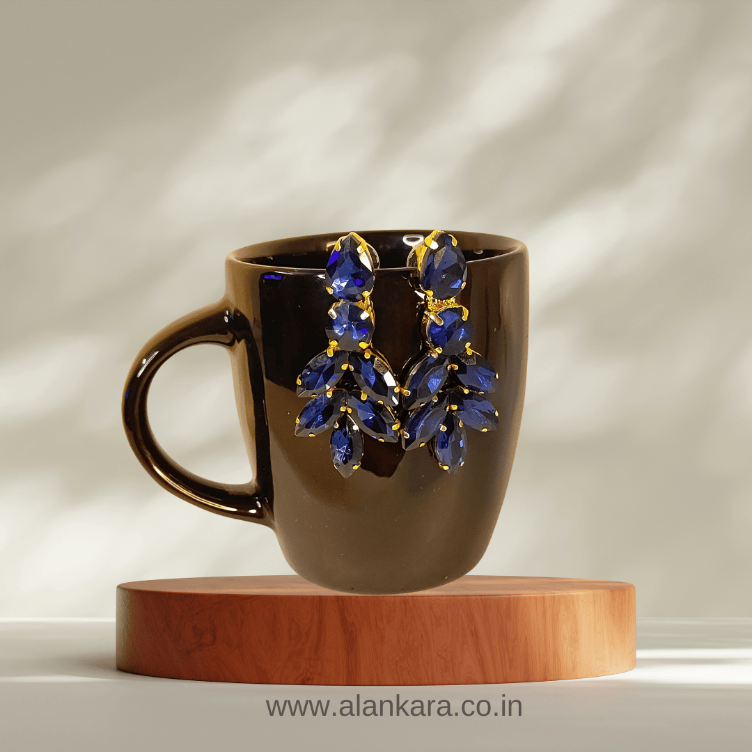 Navy blue Earrings - Partywear earrings Korean glass stone | Alankara