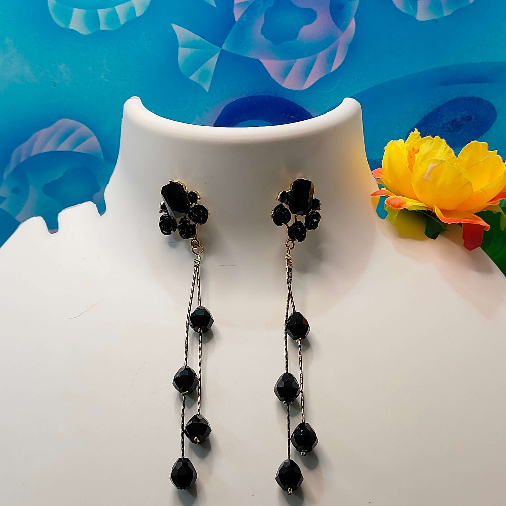 Rose Danglers black color Earrings - Partywear Earrings | Alankara