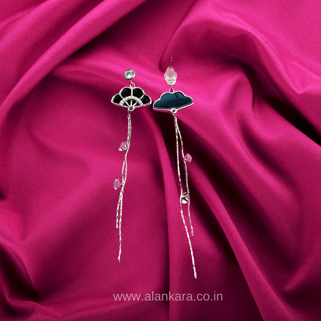 Black umbrella danglers - Stainless steel western earrings