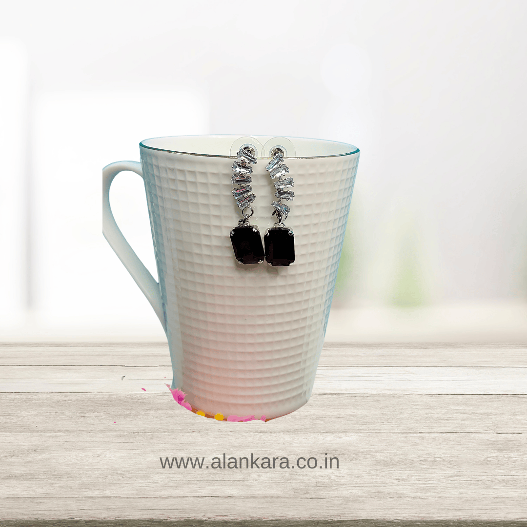 Black curve glass Studs - Women Korean earrings | ALANKARA