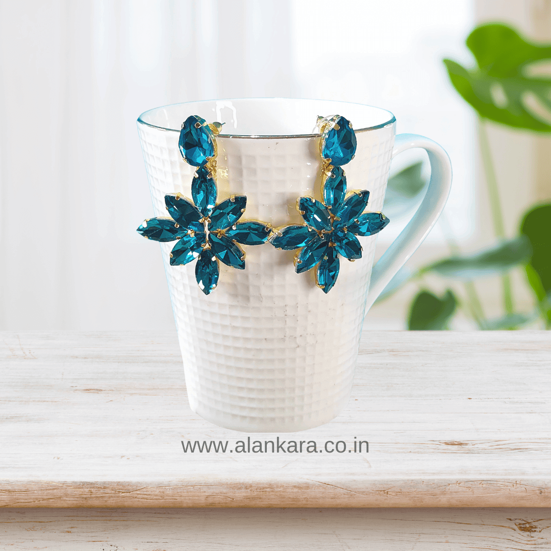 Sky blue Earrings - Partywear glass stone earrings | Alankara