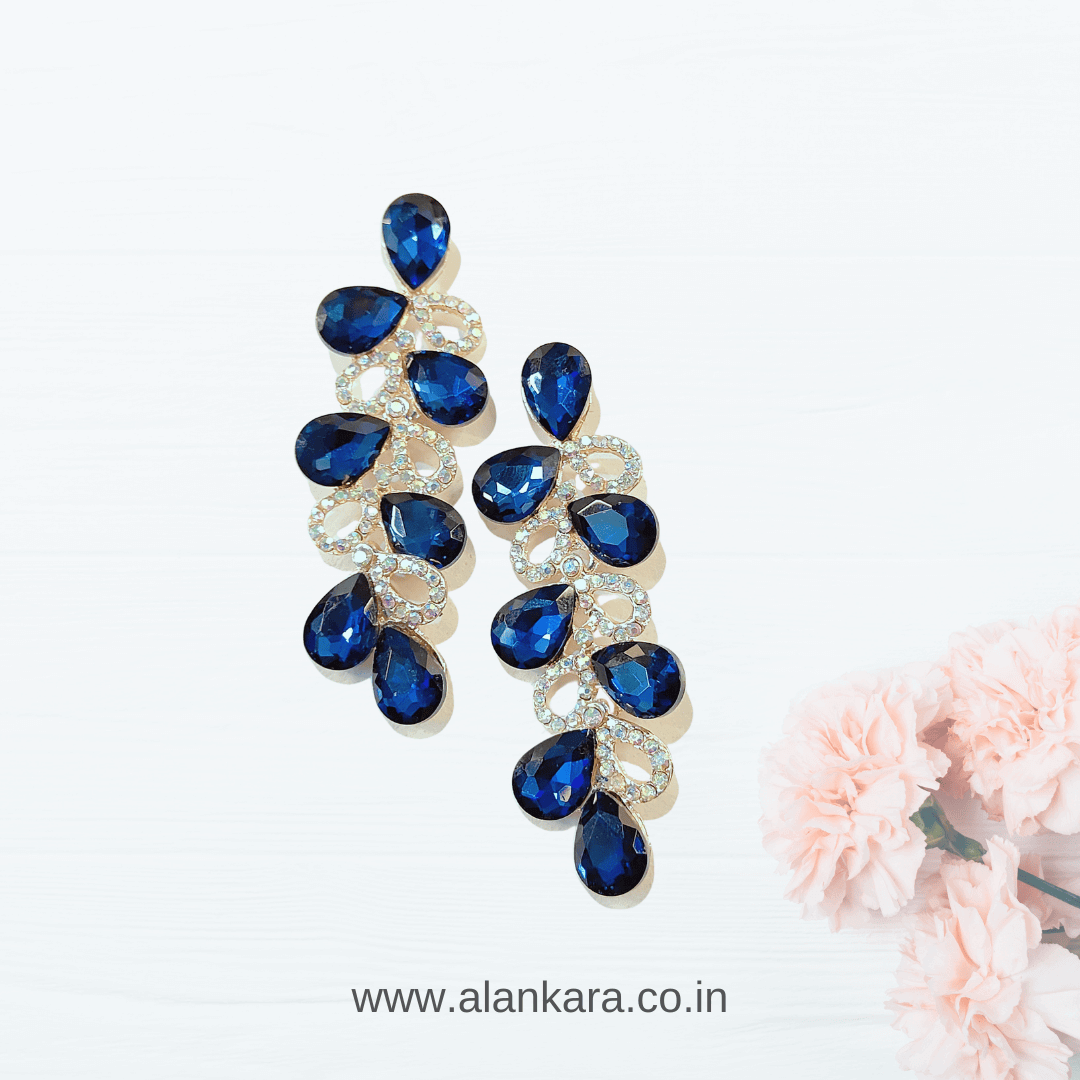 Blue Jhumki Danglers - Navy blue color Earrings stone | Alankara