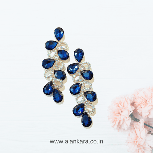 Blue Jhumki Danglers - Navy blue color Earrings stone | ALANKARA
