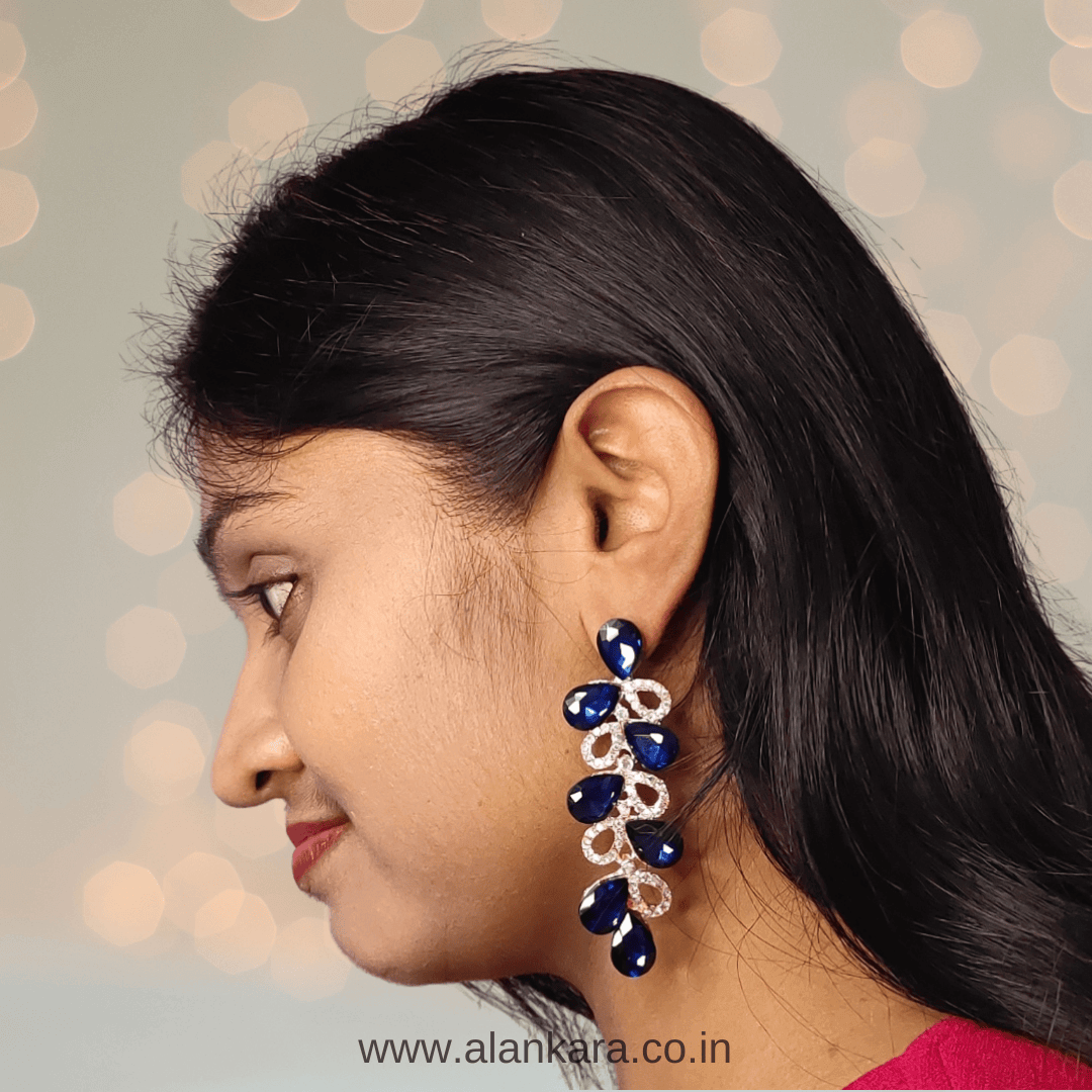 Navy blue color Earrings - Glass stone Korean Earrings | Alankara