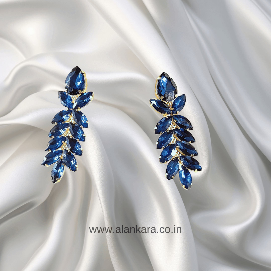 Blue flower stone danglers - Partywear Earrings | Alankara