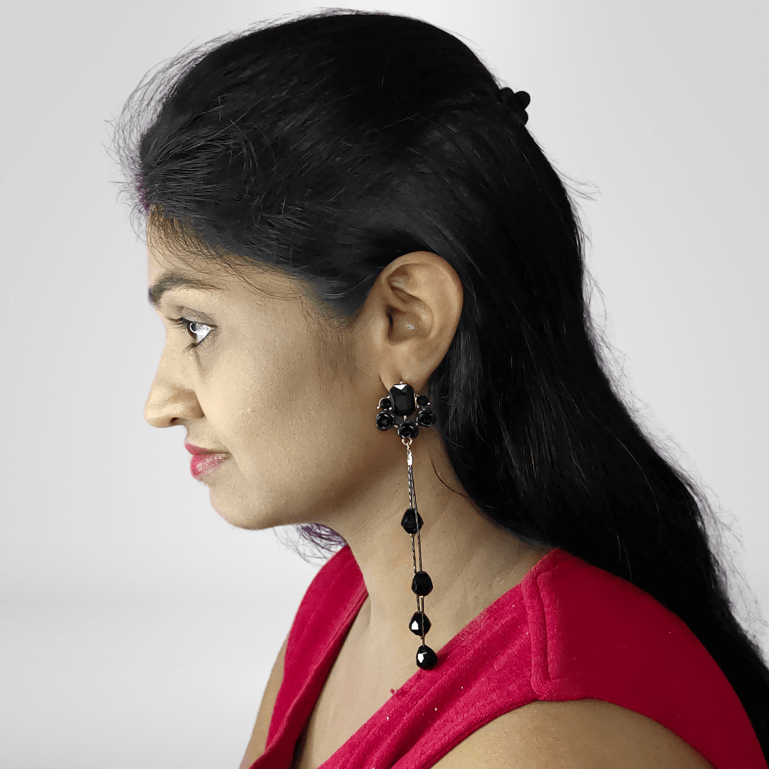 Black Rose Danglers - Partywear Earrings for Women | Alankara
