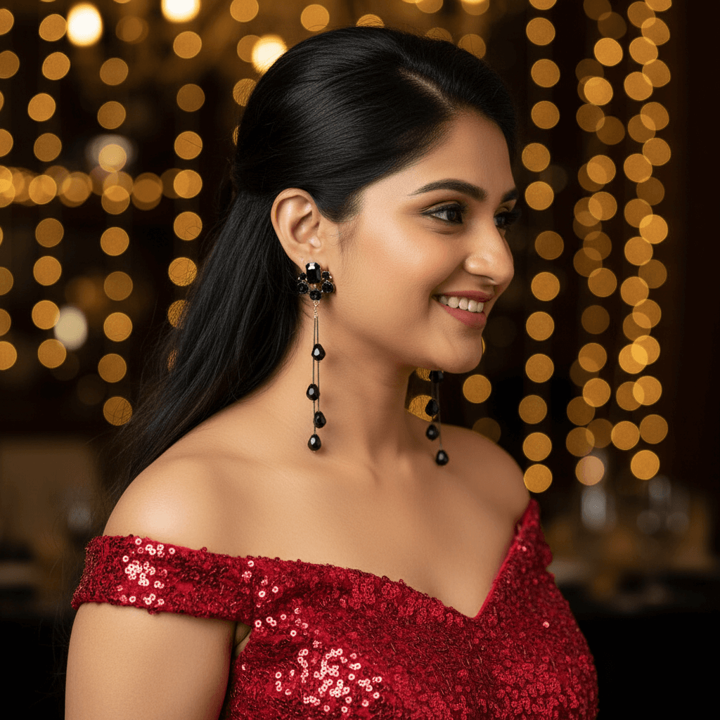 Black Rose Danglers - Partywear Earrings for Women | Alankara